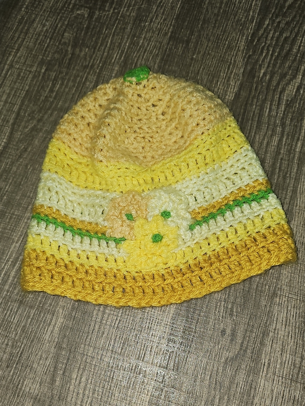Kids Crochet Flower Beanie Hat - Yellow